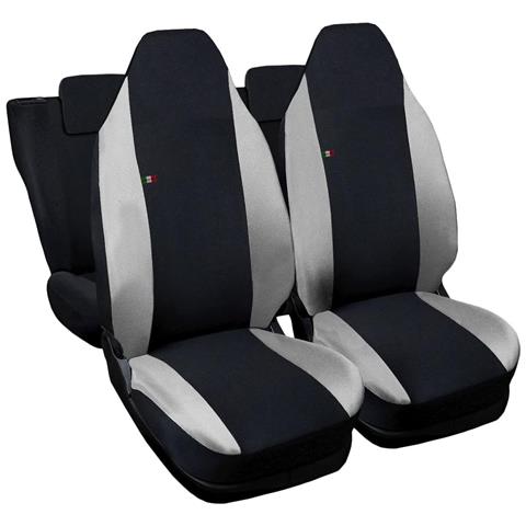 Coprisedili Auto Compatibili Per Smartff, Made In Italy, Set Di Copri Sedili Anteriori E Posteriori Con Copri Poggiatesta Incluso, Tessuto Poliestere, Colore - Nero \grigio Chiaro - Foto 1