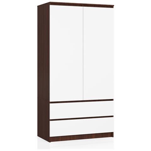 Armadio A 2 Ante Battenti E Cassetti S90, 90x51x180 cm, Weng? e Bianco - Foto 1