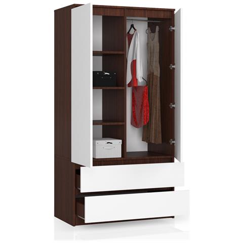 Armadio A 2 Ante Battenti E Cassetti S90, 90x51x180 cm, Weng? e Bianco - Foto 2