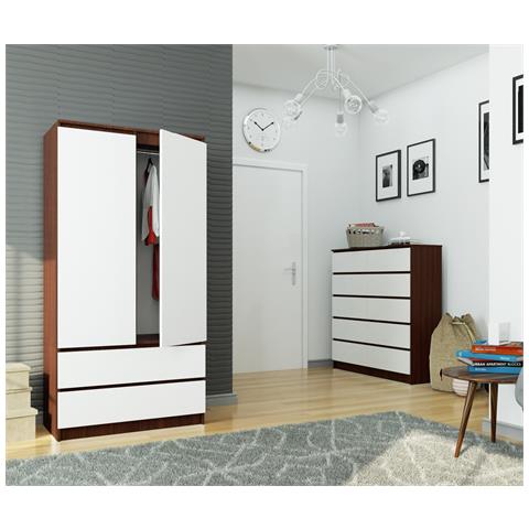 Armadio A 2 Ante Battenti E Cassetti S90, 90x51x180 cm, Weng? e Bianco - Foto 6