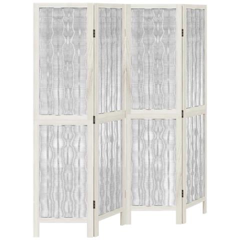 Divisorio Ambienti 4pannelli Bianco Legno Massello Di Paulownia - Foto 1