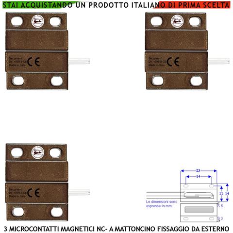 Sensore Magnetico Marrone Antifurto Per Infissi 3 Pezzi Mini Contatto Reed Nc In Ampolla Di Vetro Sottovuoto Sensibili - Foto 1