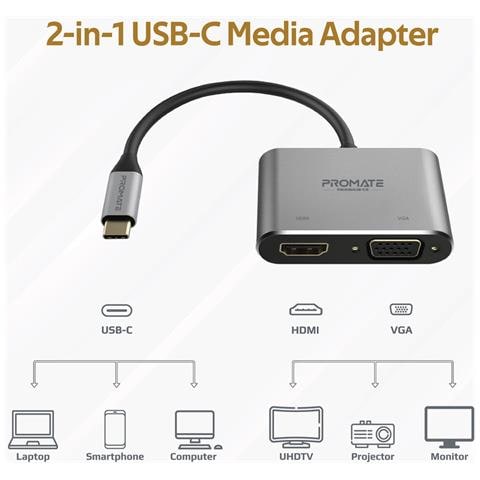 Adattatore Usb-c A Vga /hdmi Mediahub-c2 Trasmissione Video 4k, Modalità Estensione E Mirroring, Dissipatore Di Calore Incorporato - Foto 2