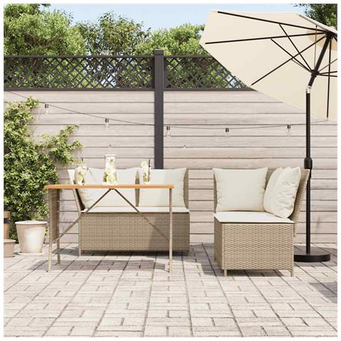 Set Divano da Giardino 3 pz con Cuscini Beige in Polyrattan - Foto 2