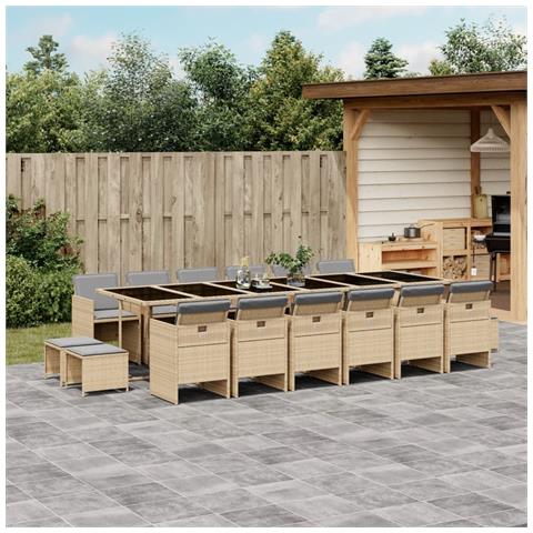 Set Pranzo Da Giardino 17 Pz Con Cuscini Beige Misto Polyrattan - Foto 1