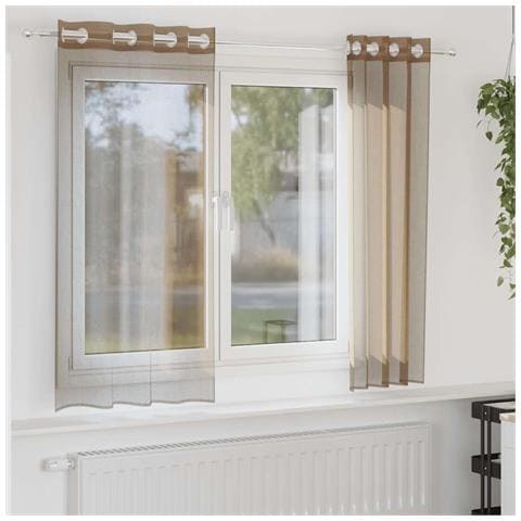 Tende In Voile Con Occhielli 2 Pz Marrone Chiaro - Foto 1