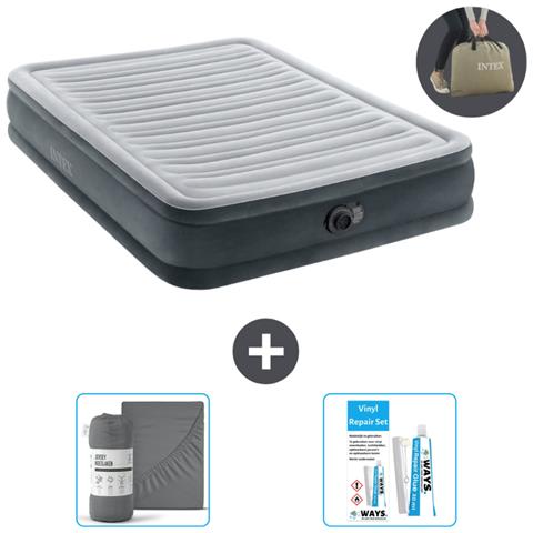 Set Materassino Gonfiabile - 191x137x33 Cm - Lichtgrijs - Include Accessori Coordinati - Foto 1