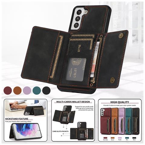 Custodia A Portafoglio In Pelle Pu A Tre Ante Con Porta Carte Per Samsung Samsung S22 - Foto 4