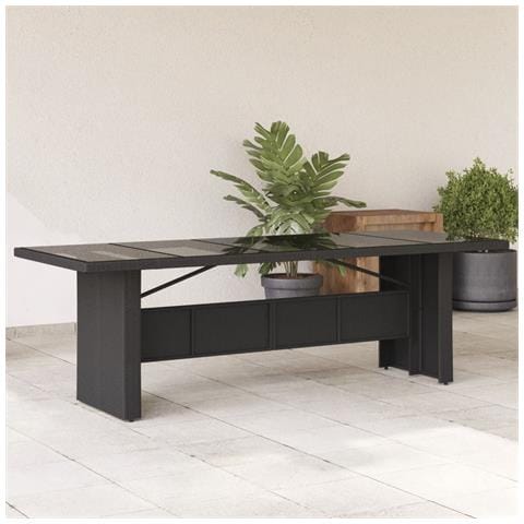 Tavolo da Giardino Piano in Vetro Nero 240x90x75 cm Polyrattan - Foto 2