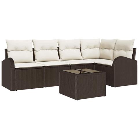 Set di divani da giardino  5 pezzi con cuscini grigi in polyrattan, Divano da giardino  2 posti con spazio di stoccaggio e cuscini in polyrattan marrone - Foto 1