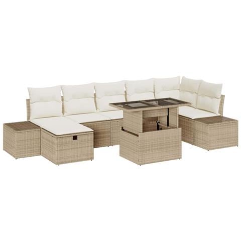Set Divano da Giardino di 8 Pezzi con Cuscini Beige in Rattan Polietilene - Foto 1