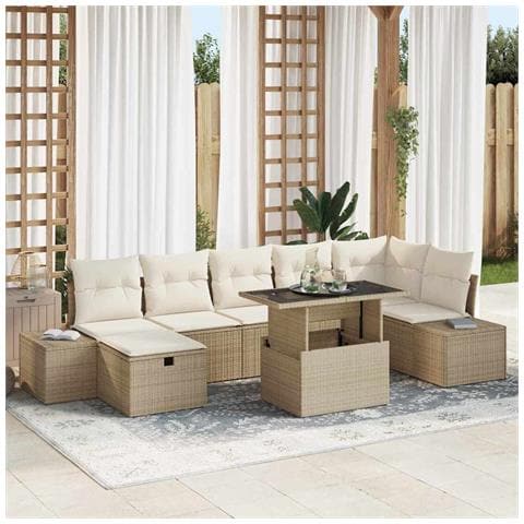 Set Divano da Giardino di 8 Pezzi con Cuscini Beige in Rattan Polietilene - Foto 2