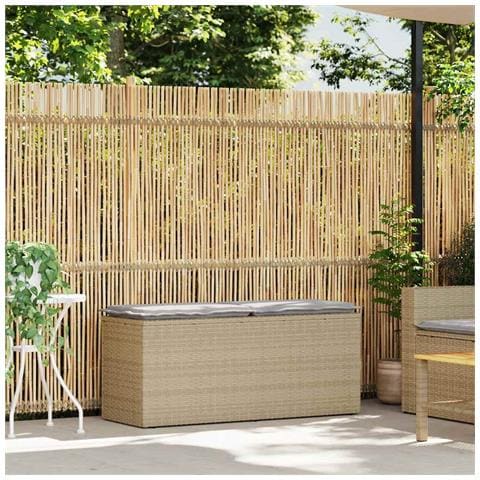 Panca da Giardino con Cuscino Beige 110x40x44 cm in Polyrattan - Foto 2