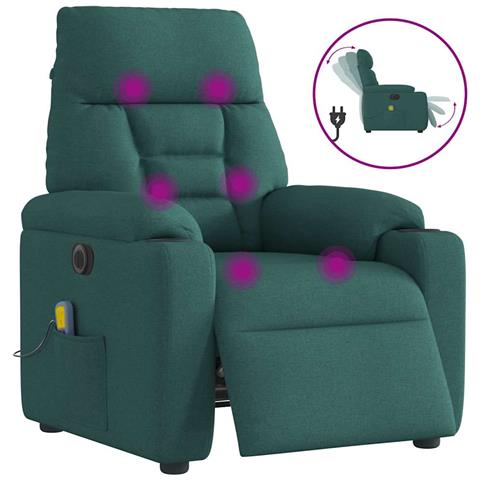 Poltrona Massaggiante Reclinabile Elettrica Verde Scuro Tessuto - Foto 1