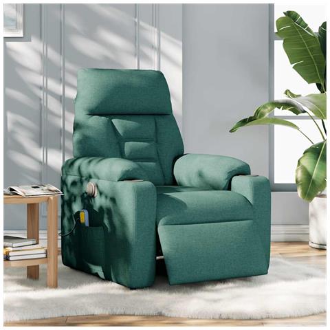 Poltrona Massaggiante Reclinabile Elettrica Verde Scuro Tessuto - Foto 2