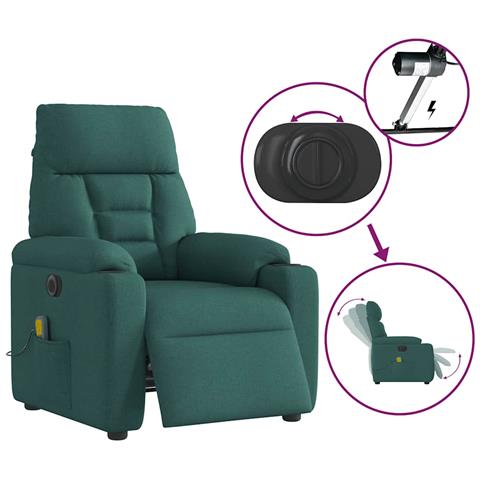 Poltrona Massaggiante Reclinabile Elettrica Verde Scuro Tessuto - Foto 9