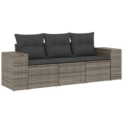 Set Divani da Giardino 3 pz con Cuscini Grigio in Polyrattan - Foto 1
