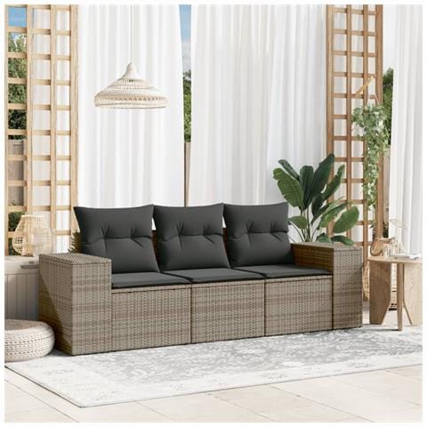 Set Divani da Giardino 3 pz con Cuscini Grigio in Polyrattan - Foto 2
