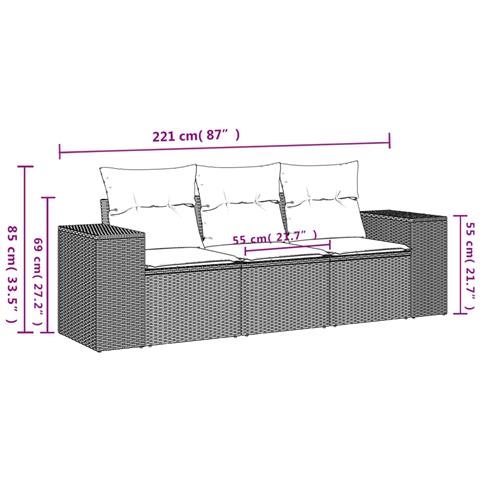 Set Divani da Giardino 3 pz con Cuscini Grigio in Polyrattan - Foto 3