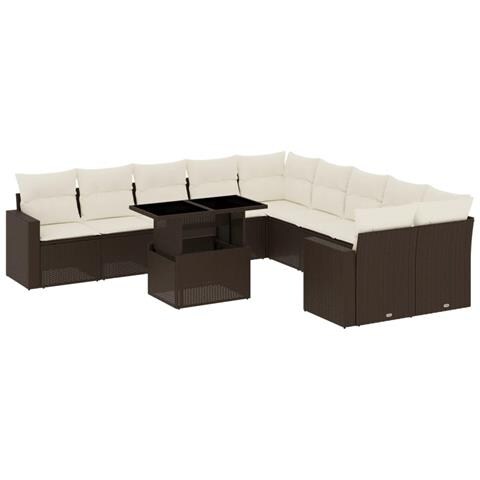 Set Divani da Giardino 11 pz con Cuscini Polyrattan Marrone - Foto 1