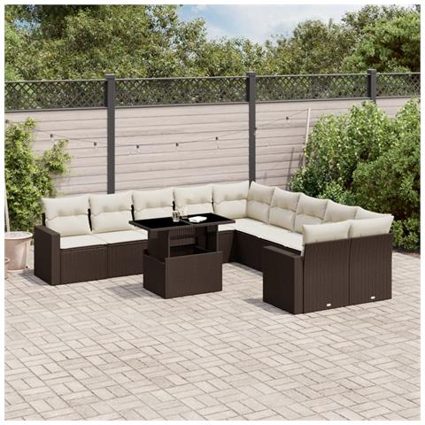 Set Divani da Giardino 11 pz con Cuscini Polyrattan Marrone - Foto 2