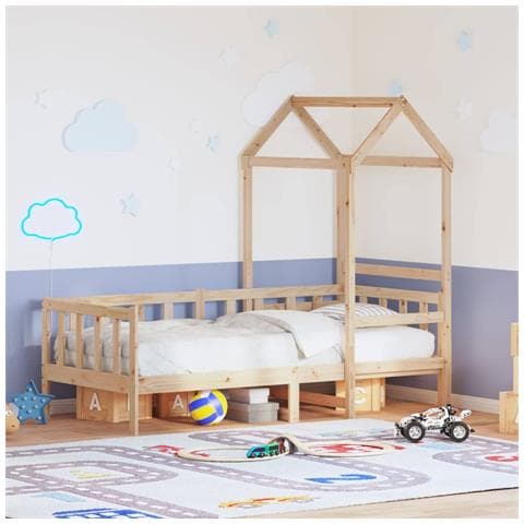 Dormeuse con Tetto 80x200 cm in Legno Massello di Pino - Foto 2