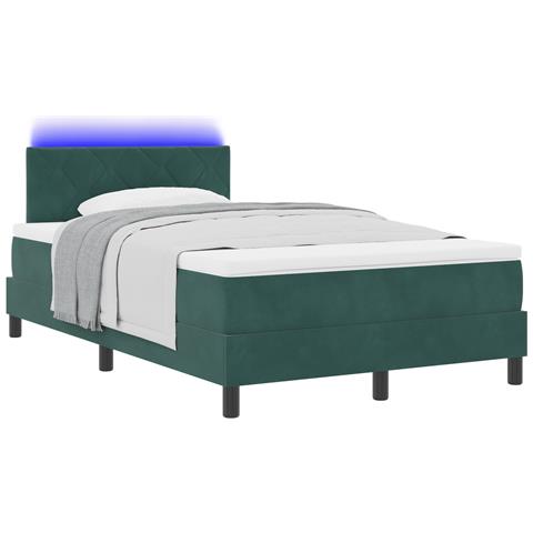 Letto Box Spring con Materasso & LED Verde Scuro 120x200 cm Velluto - Foto 1