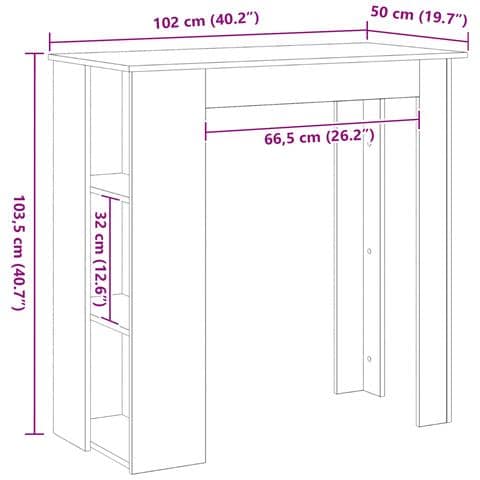 Tavolo da Bar con Ripiano - Rovere Nero, 102x50x103.5 cm, Realizzato in Legno Ingegnerizzato - Foto 9