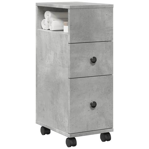 Mobile da Bagno Stretto con Ruote Grigio Cemento in Truciolato - Foto 2