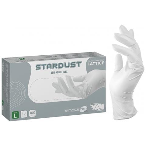 100 X Guanti In Lattice New Med Stardust Bianchi Taglia L Latex Bianco - Foto 3