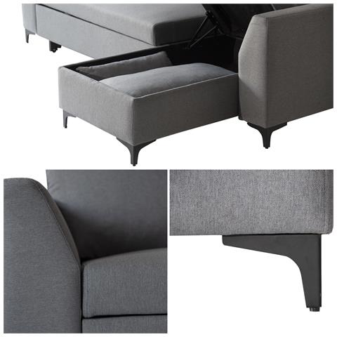 Divano Letto Angolare Logan 3 Posti Grigio - Foto 5