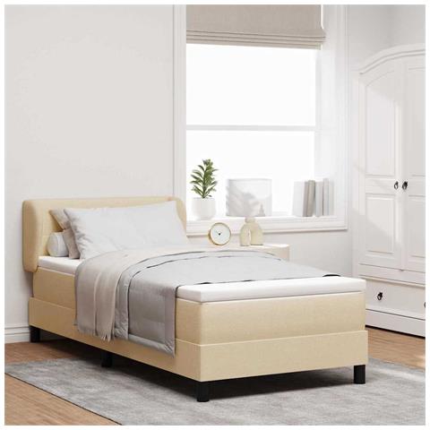 Letto box spring con materasso Crema 90 x 200 cm Tessuto - Foto 2