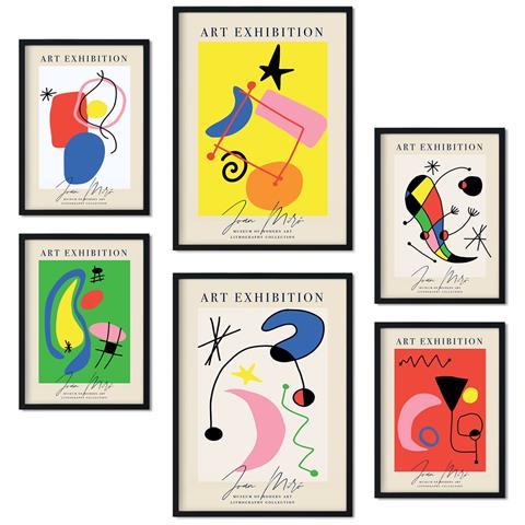 Set Di 6 Stampe Collezione D'arte Miró Di Poster Con Estetica Collage Per La Decorazione D'interni A3 & A4 Senza Cornice - Foto 1