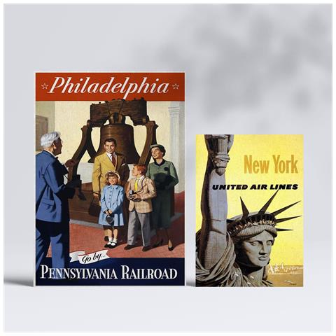 Set Di 6 Stampe Stati Uniti Illustrazioni A Colori Di Cartelloni Pubblicitari Turistici D'epoca Provenienti Da Tutto Il Mondo A3 & A4 Senza Cornice - Foto 2