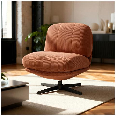 Poltrona Girevole Moderna Lena In Velluto A Coste Color Terracotta - Foto 1