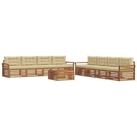 Set di divani da esterno con cuscino 9 pcs Naturale e Beige - Foto 1