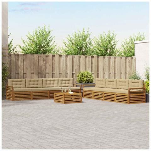 Set di divani da esterno con cuscino 9 pcs Naturale e Beige - Foto 2
