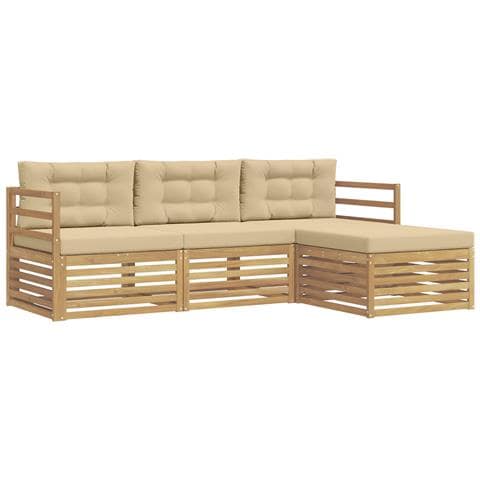 Set di divani da esterno 4 pcs Bianco e Beige Poliestere - Foto 1