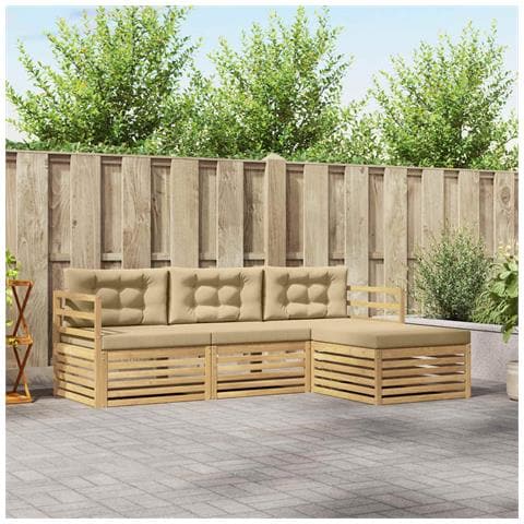 Set di divani da esterno 4 pcs Bianco e Beige Poliestere - Foto 2