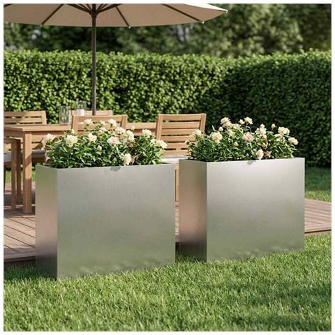Vaso da giardino 2 pz Argento 50 x 20 x 40 cm Acciaio Inox - Foto 2