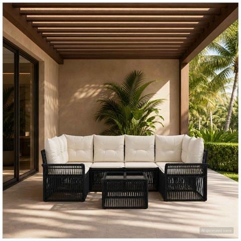 Set Divano da Giardino 7 pz Nero polyrattan - Foto 10