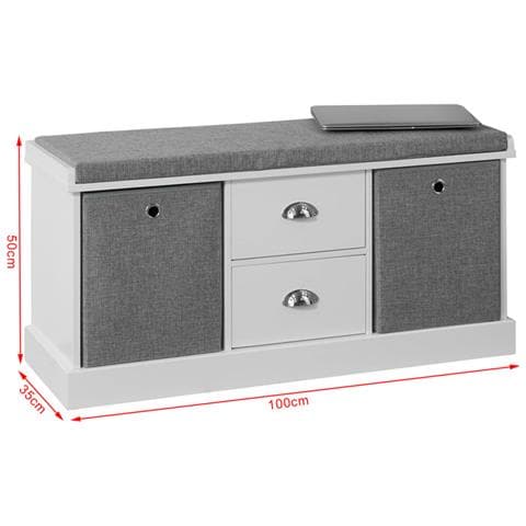 Panca Scarpiera Cassapanca Da Interno Mobile Bagno Con 2 Cassetti E 2 Cesti Bianco L96*p33*a50cm Fsr66-hg - Foto 2