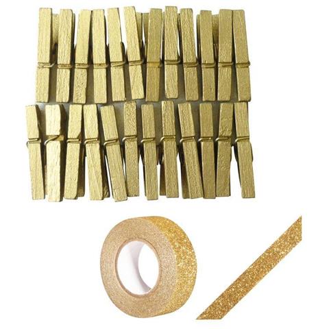 24 Mini Mollette D'oro + Washi Tape Dorato 5 M - Foto 2