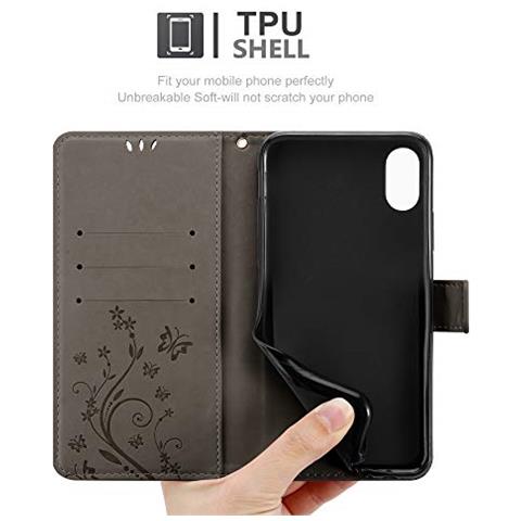 Cadorabo Custodia Compatibile Con Apple Iphone Xs In Grigio Fiore - Coperchio Protettivo In Design Floreale Con Chiusura Magnetica, Funzione Stand E Slot Per Carte - Foto 2