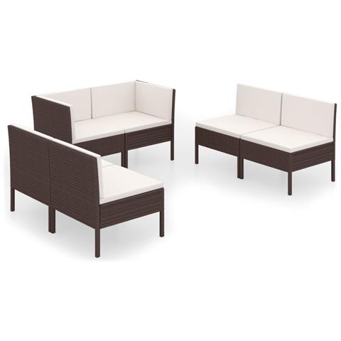 Set Divani Da Giardino 6 Pz Con Cuscini In Polyrattan Marrone - Foto 1