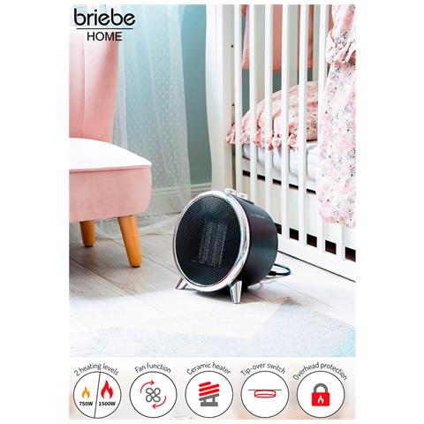 Briebe Ht1129 Termoventilatore Ceramico Portatile, 2 Livelli Di Potenza, Termostato Automatico 1500w Nero/argento - Foto 2