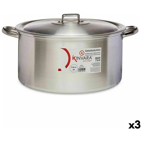 Casseruola Con Coperchio Argentato Alluminio 20 L (3 Unità) - Foto 1
