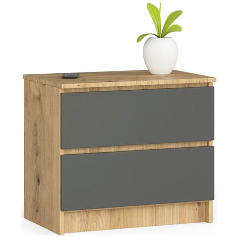 Comodino K60, 2 cassetti, 60x40x55 cm, Colore Quarcia Artisan e Grigia Grafite - Foto 1