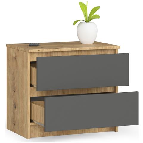 Comodino K60, 2 cassetti, 60x40x55 cm, Colore Quarcia Artisan e Grigia Grafite - Foto 2