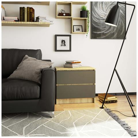 Comodino K60, 2 cassetti, 60x40x55 cm, Colore Quarcia Artisan e Grigia Grafite - Foto 4